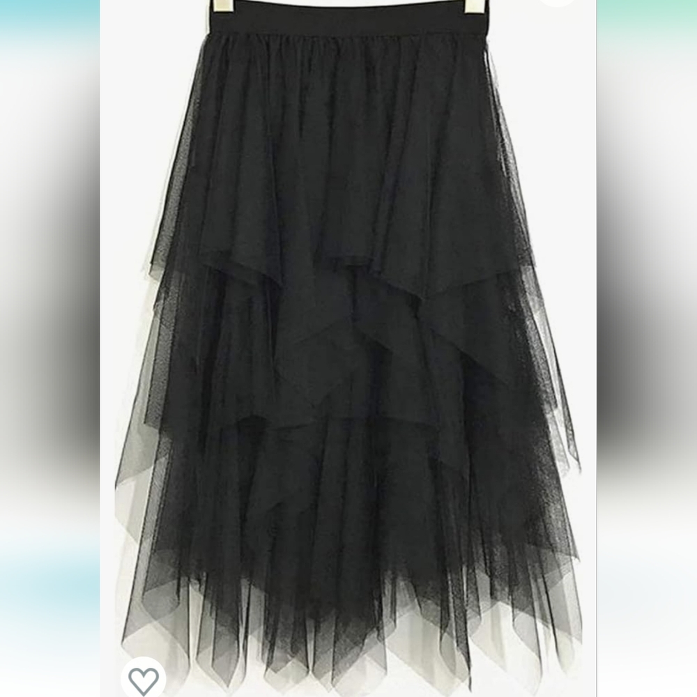 Black Midi, High to Low Tulle Skirt, OS